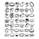 Silver Goth Punk Rings Set For Men Girls Women, 31pcs Cool G