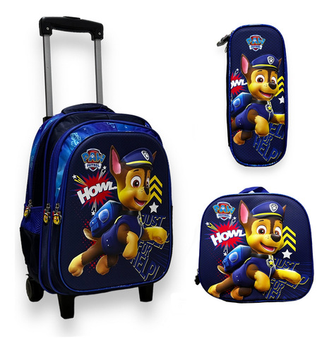 Set X3 Maleta Rueda Paw Patrol Grande + Lonchera + Cartucher