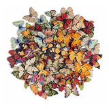 Botones De Madera X100u. Mariposas Multicolor C/2 Agujeros