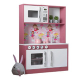 Cozinha Infantil Completa Em Mdf - Branco Com Rosa