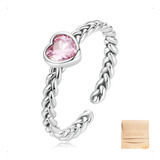 Anillo Corazón Rosa Eslabones Plata 925 Ajustable Antheia