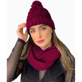 Conjunto Gorro Pompom Com Cachecol Gola Dupla Luxo Blogueira