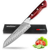 Cuchillo Santoku, Cuchillo De Cocina De Acero De Damasco De