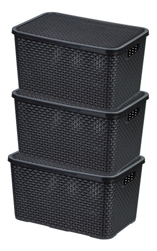 Kit 3 Caixas/cesto Organizador Rattan Preto - 7l Promoção