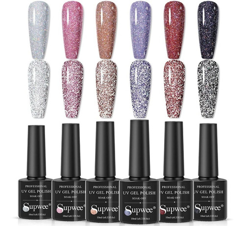 Colorful Reflective Gel Polish Glitter Holographic Nail...