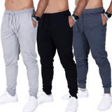 Kit 3 Calça Moletom Slim Jogger Com Bolso Masculino Adulto