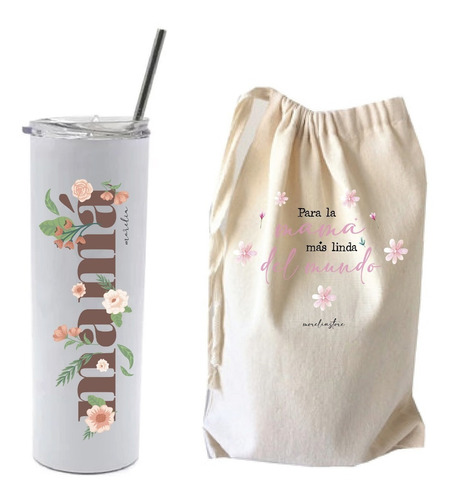 Vaso Térmico Personalizado Día De La Madre + Sorbete + Bolsa