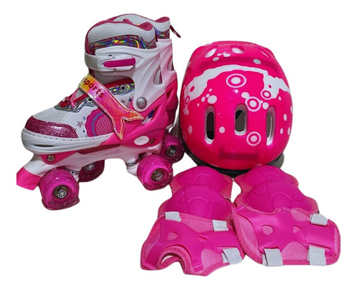 Patins Quad Sereia Tam/ajustável + Kit Proteção Rodinhas Led