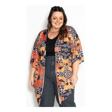 Kimono Animal Print Laranja Com Pontas Plus Size