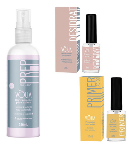 Kit Volia - Primer Ácido + Prep Nail Spray 350ml + Desidrat