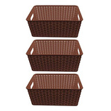 Caja Organizadora De Plástico Rattan Pequeña, Marrón - 1 Pac