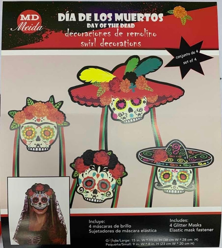 Kit C/4 Máscaras Caveira Mexicana Festa Decoração