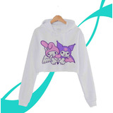 Kuromi My Melody Sudadera Croptop Gorro Unisex Aesthetic02