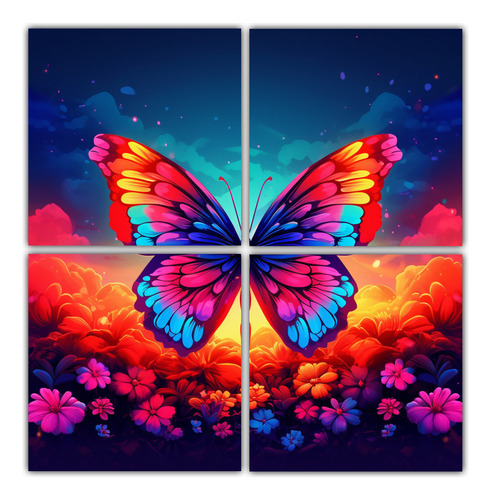100x100cm Mariposa Arcoíris Única En Colores Neón Flores