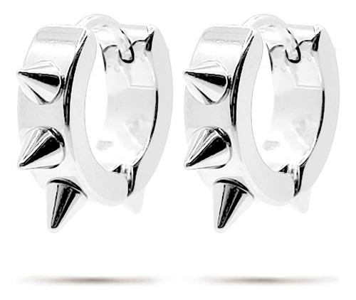 Aretes Huggies Con Picos Acero Plata Para Mujer Rockstar