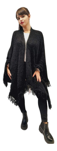 Maxi Ruana Mantón Manta Poncho Capa Abrigo Mujer Tipo Angora