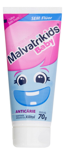 Gel Dental Sem Flúor Anticárie Tutti Frutti Malvatrikids Baby Bisnaga 70g