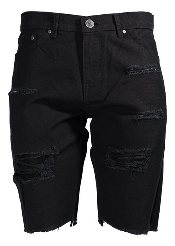 Bermuda Negra Mezclilla Rigida Regular Fit De Hombre