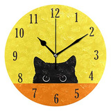 Reloj De Pared Redondo Silencioso Patrón De Gato Decor...