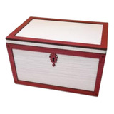 Caixa Decorativa Quarto Baú Porta Objetos Mdf Grande 30x21cm Cor Branco Envelhecido Com Vermelho