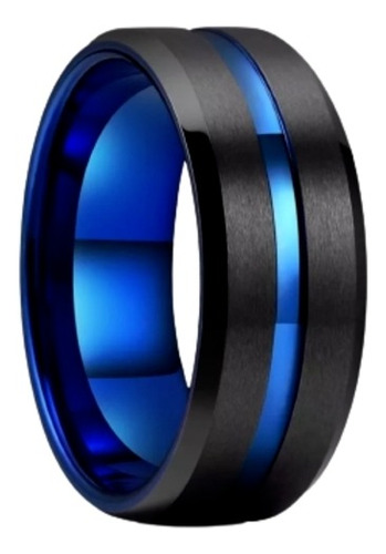 Anillo Acero Hombre Titanio Negro Azul