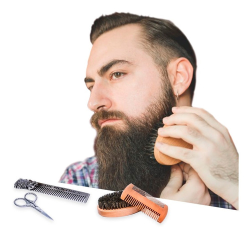 Set De Grooming X4 Cuidado De Barba Cepillo Desenredador