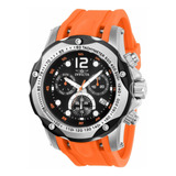 Relógio De Pulso Invicta Speedway 20072 Com Corpo Prata,  Analógico, Para Masculino, Fundo  Preto, Com Correia De Silicone Cor Laranja, Agulhas Cor Branco E Prata E Laranja, Subdials De Cor Branco E P