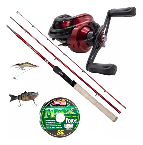 Kit Pesca Carretilha Maruri Logan 10000+ Vara Indiana+ Iscas