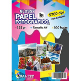 100 Hojas Papel Fotográfico Brillante Glossy 135grms A4 Foto