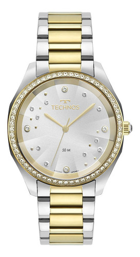 Relógio Feminino Technos Crystal Prateado Dourado Loja Ofici