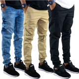 Kit 3 Calças Jogger Masculina Jeans Com Punho Elastico