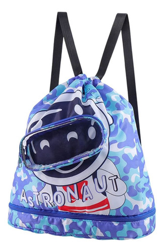 Mochilinha Saco De Praia Iantil Separação Úmida E Seca Cor Azul Desenho Do Tecido Astronauta