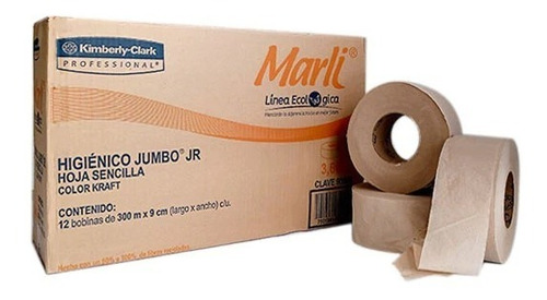 Papel Higiénico Jumbo Jr Marli® Ecológico, 12pz, 300m X 9cm