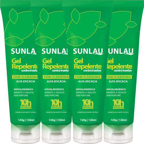 Kit 4 Repelente De Insetos Sunlau Gel C/ Icaridina 120g