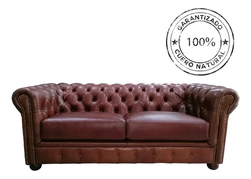 Sofá 100% Cuero Modelo Chesterfield Capitoné Cojines 190cm