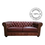 Sofá 100% Cuero Modelo Chesterfield Capitoné Cojines 190cm