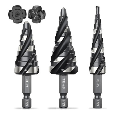 Thinkwork Juego Brocas Escalonadas HSS 3 Piezas Metal 34 Tamaños | MercadoLibre