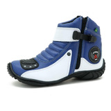 Bota Motociclista Cano Médio De Couro Atron Shoes Azul 271