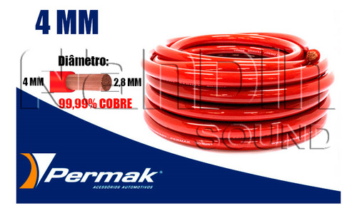 2 Metro Cabo Elétrico Bateria Flexível 4mm Som Automotivo