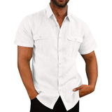 Nueva Camisa Simple Para Hombre Con Cuello Holgado De Color