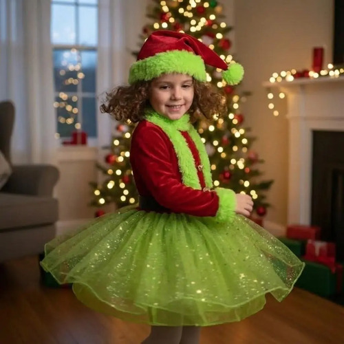 Disfraz De Navidad Vestido Grinch Para Niña Duende Papá Noel Reno Galleta De Jengibre Gorro Navideño Arbol De Navidad Santa Claus Duende Niño