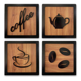 Kit Cantinho Do Café Mdf 4 Quadros 15cm Decoração De Cozinha