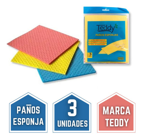 Paño Esponja Absorbente 3 Unidades Teddy Paño Multiuso