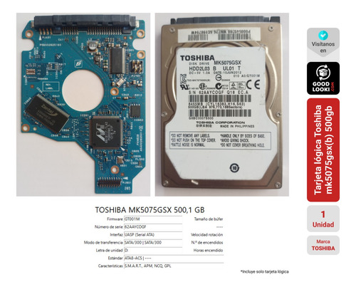 Tarjeta Lógica Para Disco Duro Toshiba Mk5075gsx(b) 500gb