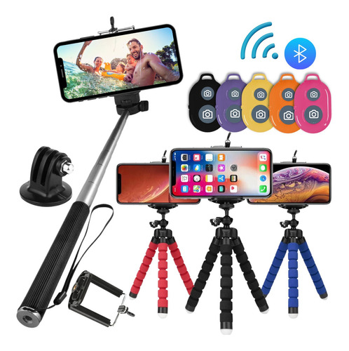 Monopod Self Mini Tripé Suporte Celular Controle Bluetooth