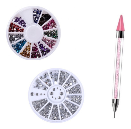 Kit Strass Colorido Prata Nail Art + Caneta Pega Strass 