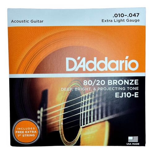 Cuerdas Guitarra Electroacustica Daddario Ej10 Bronze 80/20