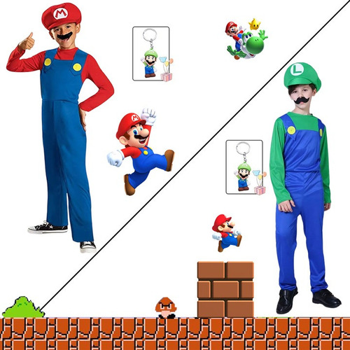 Cosplay Mario Bross Niño Luigi Superheroe Disfraz Juegos