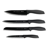 Set X4 Cuchillos Negro Chef Trinchador Pan Utilitario Basic