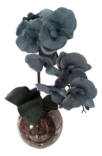 Arranjo De Orquídea Azul Realistico  Em Vaso De Vidro M